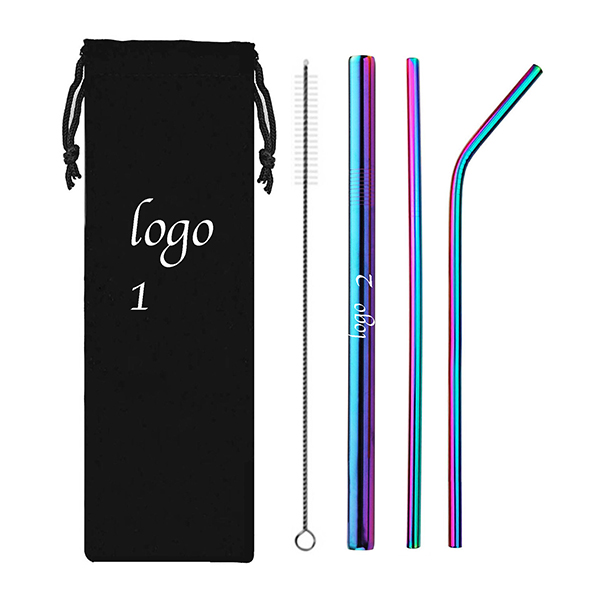 AIAZ203 Rainbow Stainless Steel Straws with Cleaning Brush