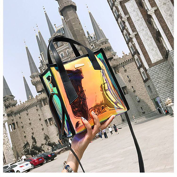 AIAZ044  2 in 1  Laser Shoulder Purse Rainbow Handbag