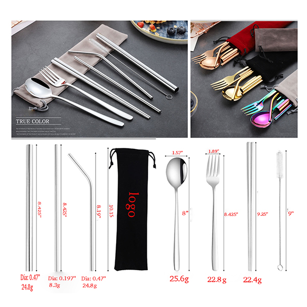 AIAZ224 Stainless Steel Spoon Chopsticks Straw Set