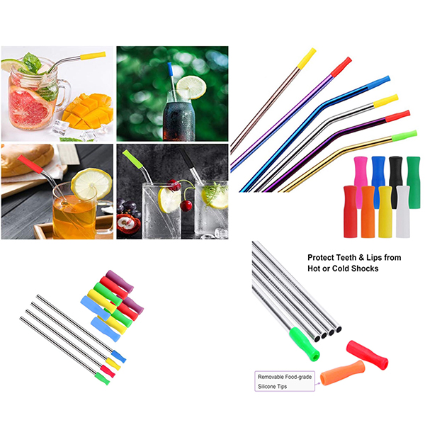 AIAZ 097 Stainless Steel Straws Silicone Tip
