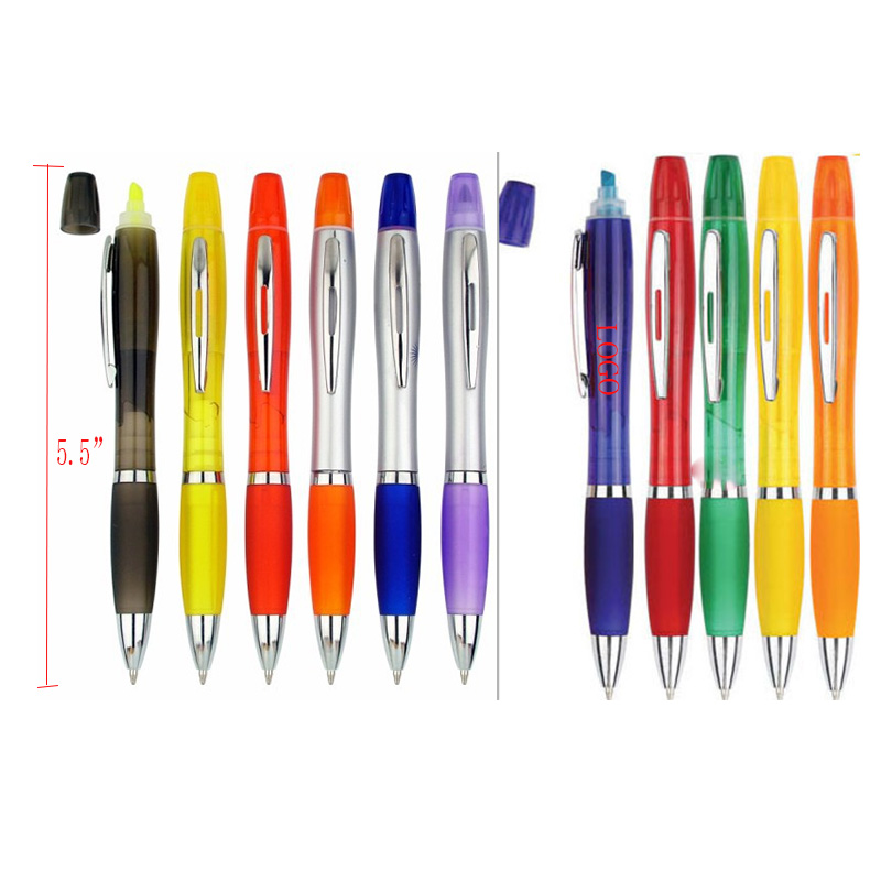  AIAZW412 / Two In One Plastic Ballpoint Pen Fluorescent Pen