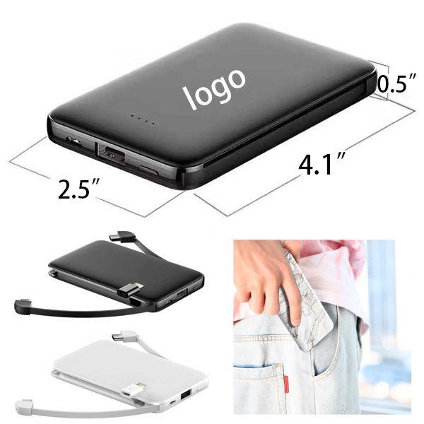 AIN1682 Slim Power Banks with Built In Cable