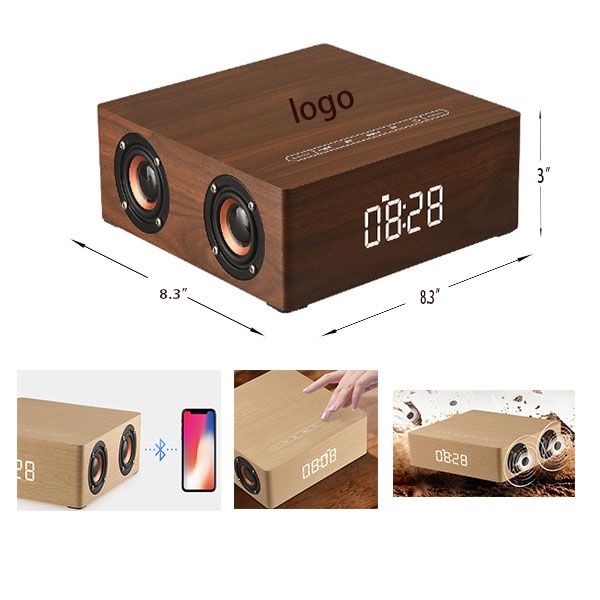 AIN1947 Wooden Clock Dual Speaker with Wireless Charging