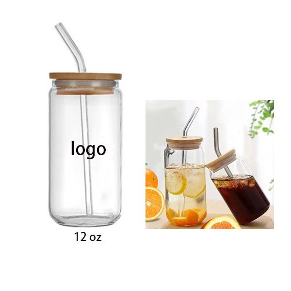 AIN2047 Glass Cup with Bamboo Lid and Straw